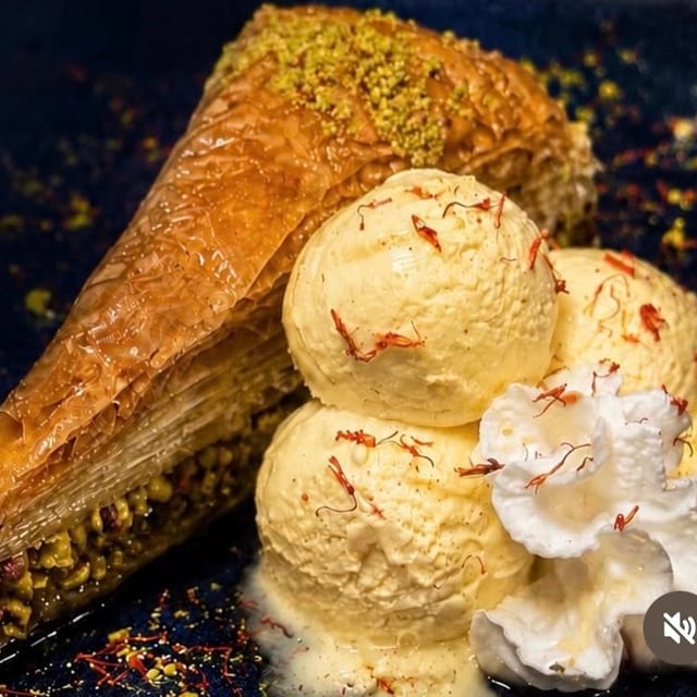Havuc Baklava w/ Saffron Ice Cream.
